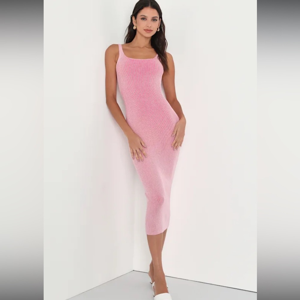 Sultry Sentiments Pink Ribbed Cutout Lace-Up Bodycon Midi Dress